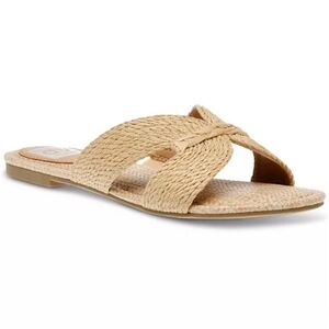 NWT Women's Geeya Raffia Criss Cross Strap Flat Slide Sandals Size 8